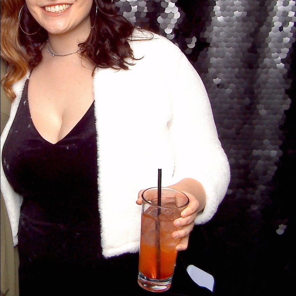 WORN ONCE !! Calvin Klein fuzzy white shrug